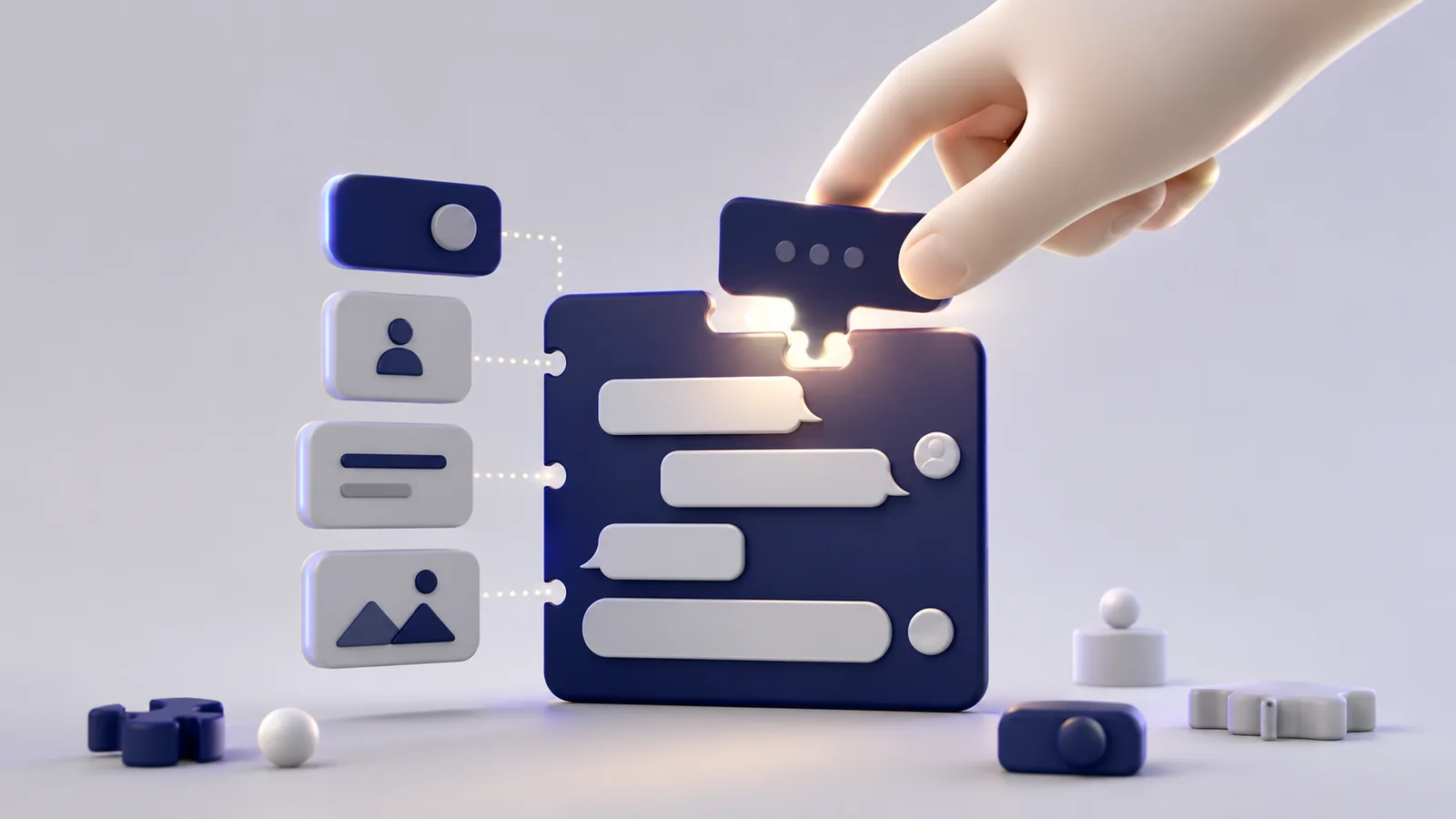 Simple building blocks assembling into a working AI chat panel without any code