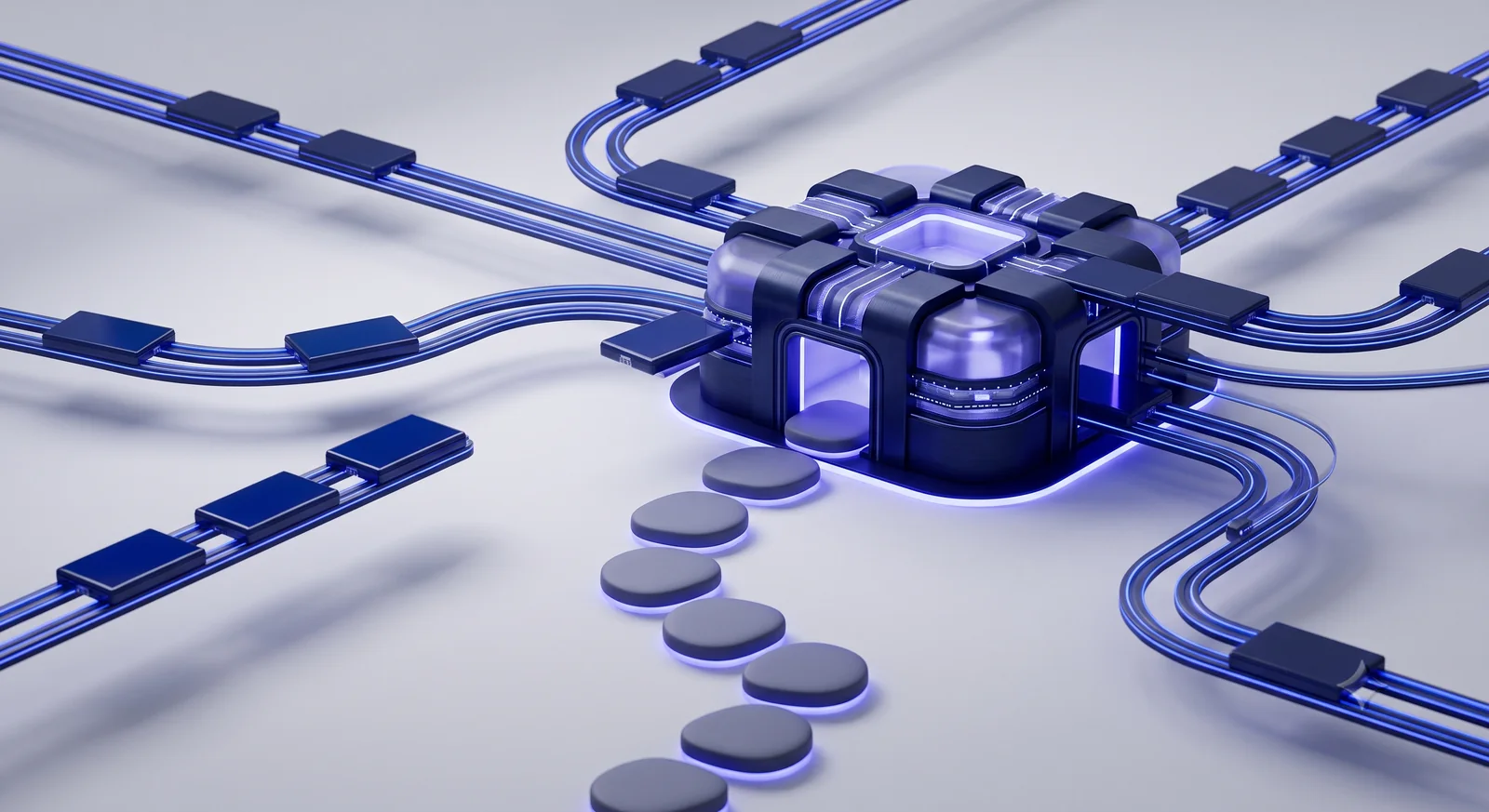 Scattered support channels being guided step by step into one unified hub